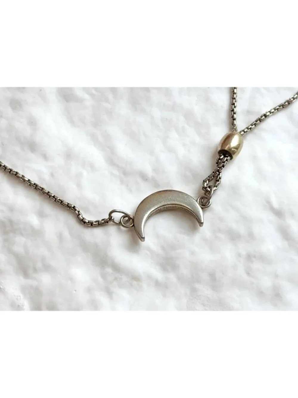 Adjustable Crescent Moon Pendant Minimalist Vintage Sterling Silver 925 Bracelet